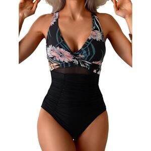 Eomenie Swimsuit Womens Medium One Piece Tummy Control Cross Back Floral Swim